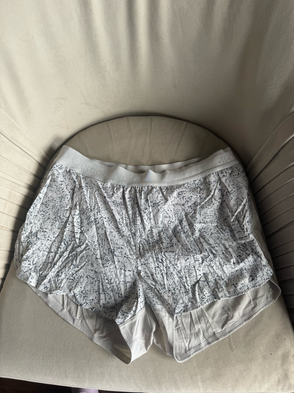 Outdoor Voices white speckled gray athletic shorts